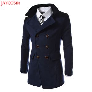 Jaycosin män jacka varm vinter polyester trench lång outwear patchwork nedbrytning knapp smart överrock grå, svart, marin z1105