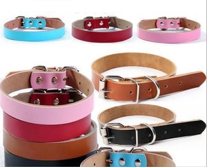 leather pet dog collar Luxury Genuine Leather Plain Pet Dog leashes Collars fashion animal necklace with 5 sizes free shipping