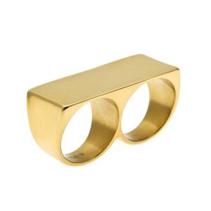 人格ヒップホップ2本の指の指輪ステンレス鋼のゴールドカラーメンズパンクバイカーリング女性パーティークールリングサイズ10