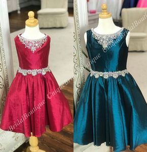 Real Pictures Little Girls Pageant Dresses 2019 Taffeta Fuchsia Teal Toddler Infant Formal Event Dress Rhinestones Sash Jewel Neck