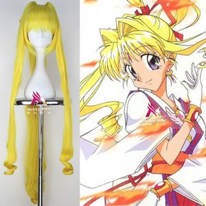 Kamikaze Kaitou Jeanne Extra Long Curly Ywllow Color with Ponytails Cosplay Wig