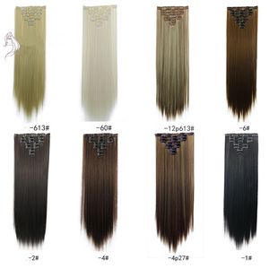 Rury Blond Black Brown Straight Clip Brasilian Remy Human Hair 16 Clips In / On Human Hair Extension 7pcs Set Full Head FzP8
