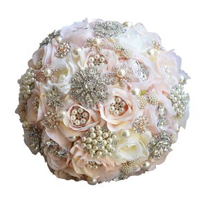 European Style Bridal Bouqets High Quality Wedding Bouquet 25 25cm Sparkling Crystal with Pearls Eye Catching wedding accessories277V