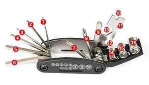 16 in 1 Faltrad-Reparatur-Werkzeuge, Fahrrad-Reparatur, Radfahren, Werkzeug-Set, Schraubenschlüssel, Schraubendreher, Kette, Kohlenstoffstahl, Multifunktionswerkzeuge, schneller Versand