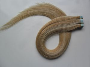 T27 / 613 Remy Tape In Hair Extension Piano Färg Straight Brasiliansk europeisk Peruvian Skin Weft Mänskliga hårförlängningar 40 Stycken rakt