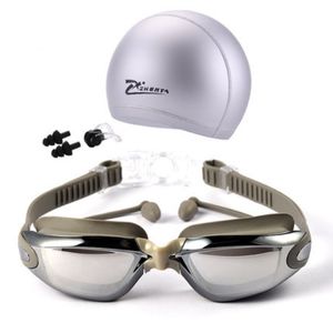 قبعات نظارات السباحة لقصر النظر Eeywear HD قصيرة النظر نظارات السباحة الديوبتر عدسات تصفيح حمام السباحة استخدام الملحقات 3 قطعة / المجموعة