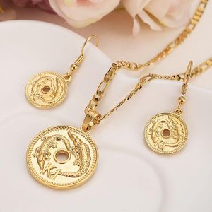 Yellow Solid Gold Filled Papua New Guinea K1 Coin Archaize Specific Pendant Necklaces Earrings,PNG Ethnic Jewelry Gifts souvenir