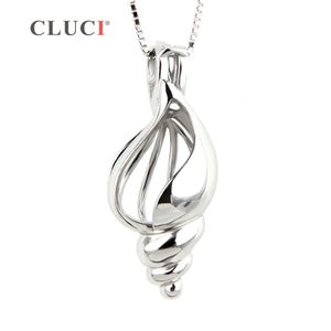 Cluci Hot Sale Summer Beach Women Jewelry Shell Charms 925 Sterling Silver Conch Necklace Cage S18101607