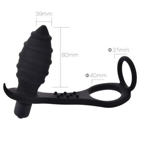 Nuovo silicone vibrante plug anale butt plug vibratore massaggiatore con doppio anello per il pene anelli per il pene vite erotici giocattoli del sesso per adulti gay