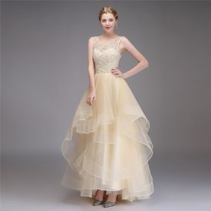 on sale sexy backless prom dresses custom tiered a line evening champagne beads lace gowns Robe De Mariée