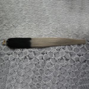 Stock Apply Micro Link Hair Extensions Human 1g 1B/Grey Two Tone Ombre Micro Bead Hair Extensions Ombre Brazilian Human Hair Extensions