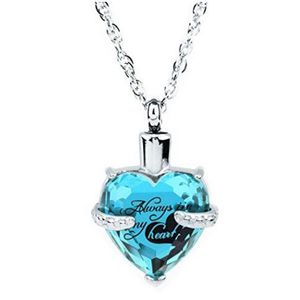 Wholesale custom gem heart - heart December birthstone funeral cremation ashes box necklace pendant fashion jewelry.