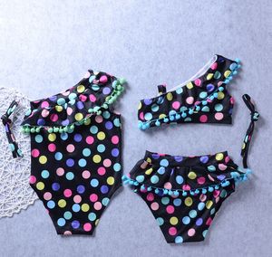 2 Styles Baby Dot One-piece and Bikinis Swimsuit Kids Strapless tassel Lotus leaf collar swimwear girls Bikinis children Two-piece Swimwear