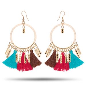 Bohemian Earrings Thread Beaded Tassel Fringe Drop Dangle Gifts for Women Daily Jewelry 5 Color