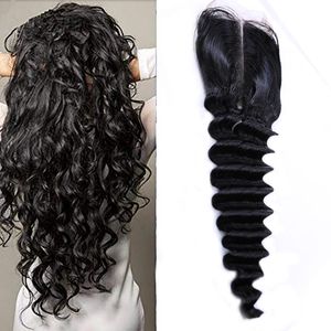 Indian Remy Virgin Hair 4x4 Lace Closure głęboko luźne 10-22 cali ludzkie zamknięcie włosów Środek Trzy wolne części luźne głębokie zamknięcia