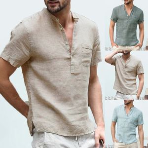 2019 bequeme beiläufige Männer Shirts Kurzarm Henley Kragen V-Ausschnitt Grundfarbe Taste Loose Fit 3XL Camisa Masculina