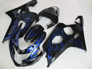 SUZUKI GSXR600 GSXR750 04 05 K4 için 7 hediyeler set kiti satış sonrası GSX-R600 / 750 2004 2005 siyah mavi alevler fairings set MY89