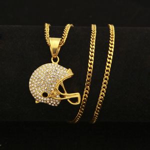 New Hot Golden American Football Helmet Pendant Necklace Stainless Steel/Gold Color Rugby Ball Sport Jewelry For Men