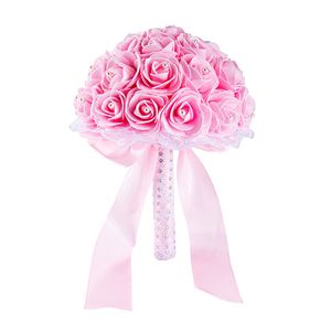 Bouquet da sposa rosa Accessori da sposa colorati Bianco artificiale damigella d'onore Fiore Perle Perline Sposa con fiori CPA158292251c