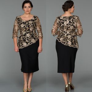 Skromna Koronkowa Matka panny Młodej Suknie Scoop Neck Plus Size Długie Rękawy Gościnna Ślubna Długość Herbata Szyfonowe Suknie Wieczorowe