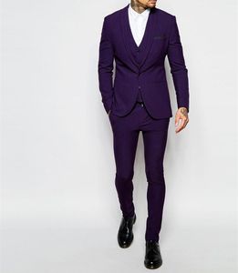 Fashion Purple 3 Piece Suit Groom Tuxedos Bridegroom Wedding Suit High Quality Men Wedding Prom Dinner Blazer(Jacket+Pants+Tie+Vest) 445