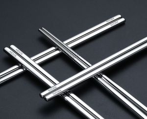 100pair/lot food grade 304 stainless steel tableware chopsticks household metal alloy square chopsticks Custom logo