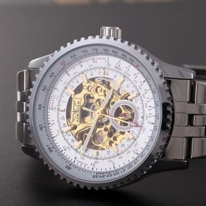 Famous Brand Jaragar Luxury Fashion Men Mechanical Self Wind Skeleton Steel Band Multifunctional Watch Military wrist watch