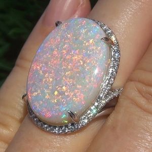 Damen-Bling-Bling-Ring mit großem Opal, Größe 6, 7, 8, 9, 10, glitzernder Ring, Geschenk für die Liebe, Freundin, hohe Qualität