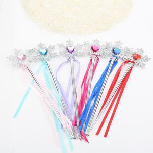 Princesa fitas floco de neve varinha mágica do bebê meninas Varinha de fadas dos desenhos animados Strass floco de neve Wand gem varas mágicas partido adereços decoração C3629