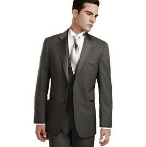 Classic Design Dark Grey Groom Tuxedos Notch Lapel Two Button Groomsmen Mens Wedding Tuxedos Excellent Man Suit(Jacket+Pants+Vest+Tie) 106