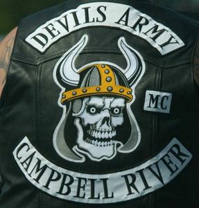 Neue Ankunft Cool MC DEVILS ARMY CAMPBELL RIVER Stickerei Patches Motorrad Club Weste Outlaw Biker MC Jacke Punk Eisen auf großen Rücken Patch