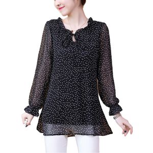Plus Size Polka Dot Koszule Jesienią Kobiety Moda Ruffles Luźna Szyfonowa Femininelowa Bluzka Najlepszy Koreański Czarny Office Camisas Mujer
