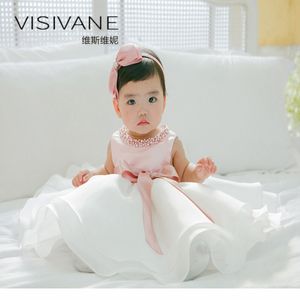 New Fashion Baby Girl Kids Dress Full Moon Wedding Dresses Princess Llace Padded Ball Gown Cute Children Clothing