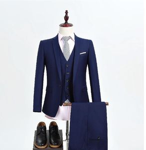 Brand New Navy Blue Men 3 Piece Suit Wedding Tuxedos Groom Tuxedos Notch Lapel One Button Men Business Prom Blazer(Jacket+Pants+Tie+Vest)622