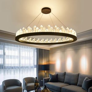 Crystal chandelier lamps modern Nordic chandeliers  round designer circular metal living room creative personality lighting