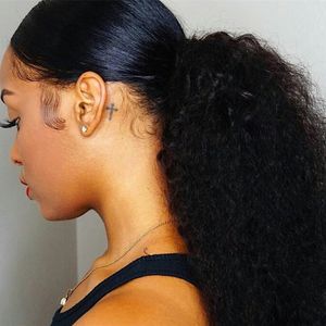 Top Quality Kinky Encaracolado Puff Rabo De Cavalo Com Cordão Rabo de Cavalo Humano Chignon 140g afro Bun rabos de cavalo Novo Estilo Afr Curly Pentes para mulher Negra