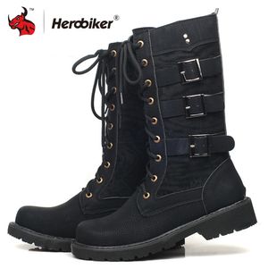 HEROBIKER Motorcycle Boots Men Motocross Boots Moto Protective Shoes Retro Artificial Leather Motorbike Riding Accessories