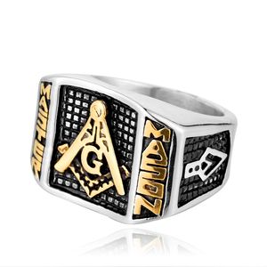 Stal nierdzewna Freemason Pierścień Masońska dla mężczyzn Silver Master Free Mason Signet Pierścień Męski Punk Punk Masonic Jewelry Band