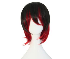 Short Straight cosplay wigs High Temperature Fiber Synthetic hair Mix Black and Wine Red ombre cm Women peruca