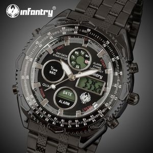 INFANTRY Mens Digital Wrist Watch Sport Luxury Watches Military Pilot Wristwatch Date Day Chronograph Stainless Steel