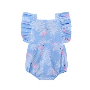 Sommer 2018 Baby Mädchen Kleidung Backless Rüschen Ärmel Flamingo Blau Strampler Baby Body Suits Sunsuit Einteilige Infant Kleinkind Mädchen Kleidung