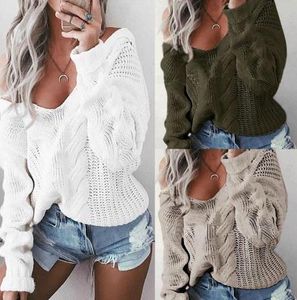 Womens Sweaters Casual V-neck Oversized Baggy Jumper Knitted Bottoming Sweater S-3XL Solid Color Pullover Blouse Cut-out loose casual tops