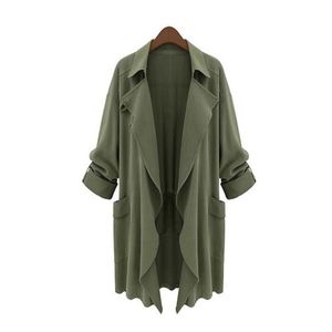 Plus Size Mulheres Trench Coat Inverno Solto Casual Windbreaker Básico Irregular Sólido Harajuku Cardigan Casaco Lady Moda Outwear