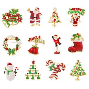 Emaljtecknad julbrosch stift träd Santa Claus Snowman Bell Boot Garland Brosch Corsage