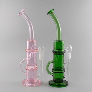 Recycler Bent Neck Oil Rig Hookah Bong: 13.8 Inches, 18mm Male Joint with Bowl