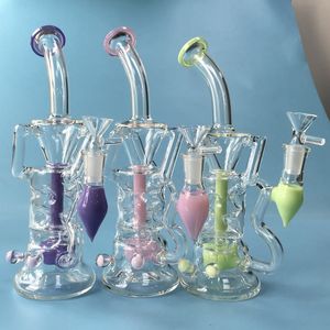 Double Recycler Glass Unique Bong Turbine Percolator Pink Purple Green Fab Egg 14mm Joint Oil Dab Rigs With Bowl HR319