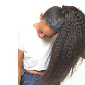 8A AFRO Kinky Straight Curl Ponytailの人間の髪の伸びの天然の黒いレミー人間の髪のクリップのポニーテール100グラム