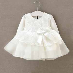 Новорожденный ребенок девочка платье белого младенца кружева детское платье свадебное платье с длинными рукавами девушки крещение 1 год
