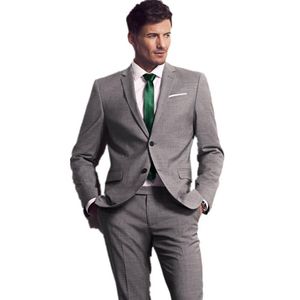 Dostosuj Light Grey Men's Wedding Tuxedos Bridgroom Groomsmen Blazer Doskonałe Mężczyźni Formalne Business Party Prom Suit (Kurtka + Spodnie + Krawat) 251