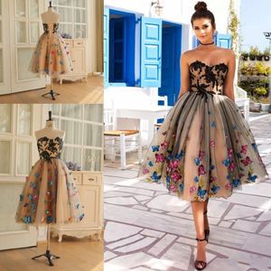 Real Images Knee Length Prom Dresses Colorful Butterfly Sweetheart Lace Appliques Cocktail Party Dress